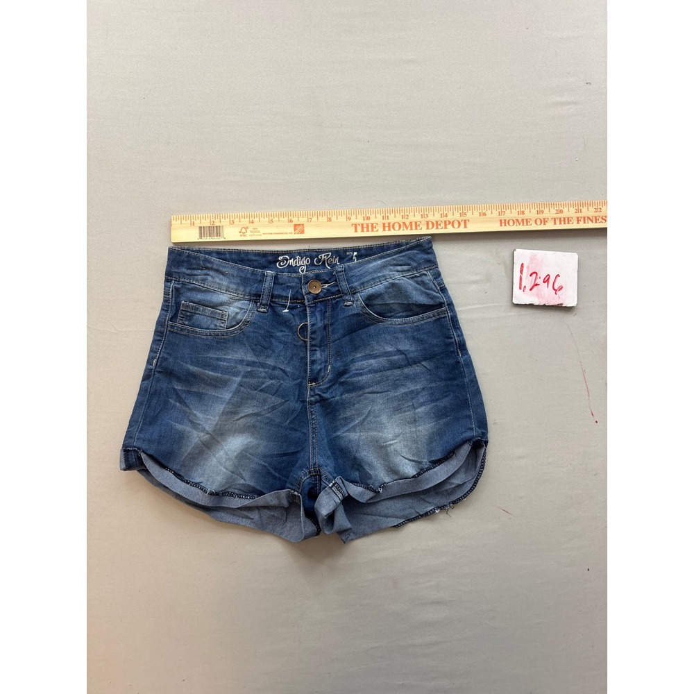 Indigo Rein Womens Denim Shorts Size 5 Medium Wash Cuffed High Rise Jean Shorts